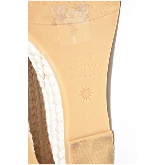 $550 Stuart Weitzman Alex Platform 5.5" Wedge WOVEN RAFFIA GOLD LEATHER 8 (DB12) - Picture 6 of 6
